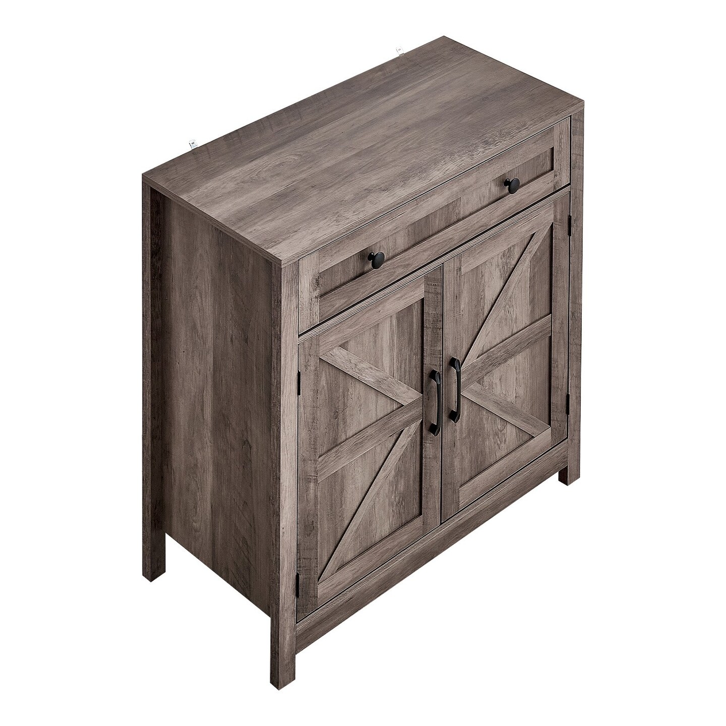 Grey Farmhouse Coffee Bar Cabinet with Drawer and 2 Barn Doors Sideboard