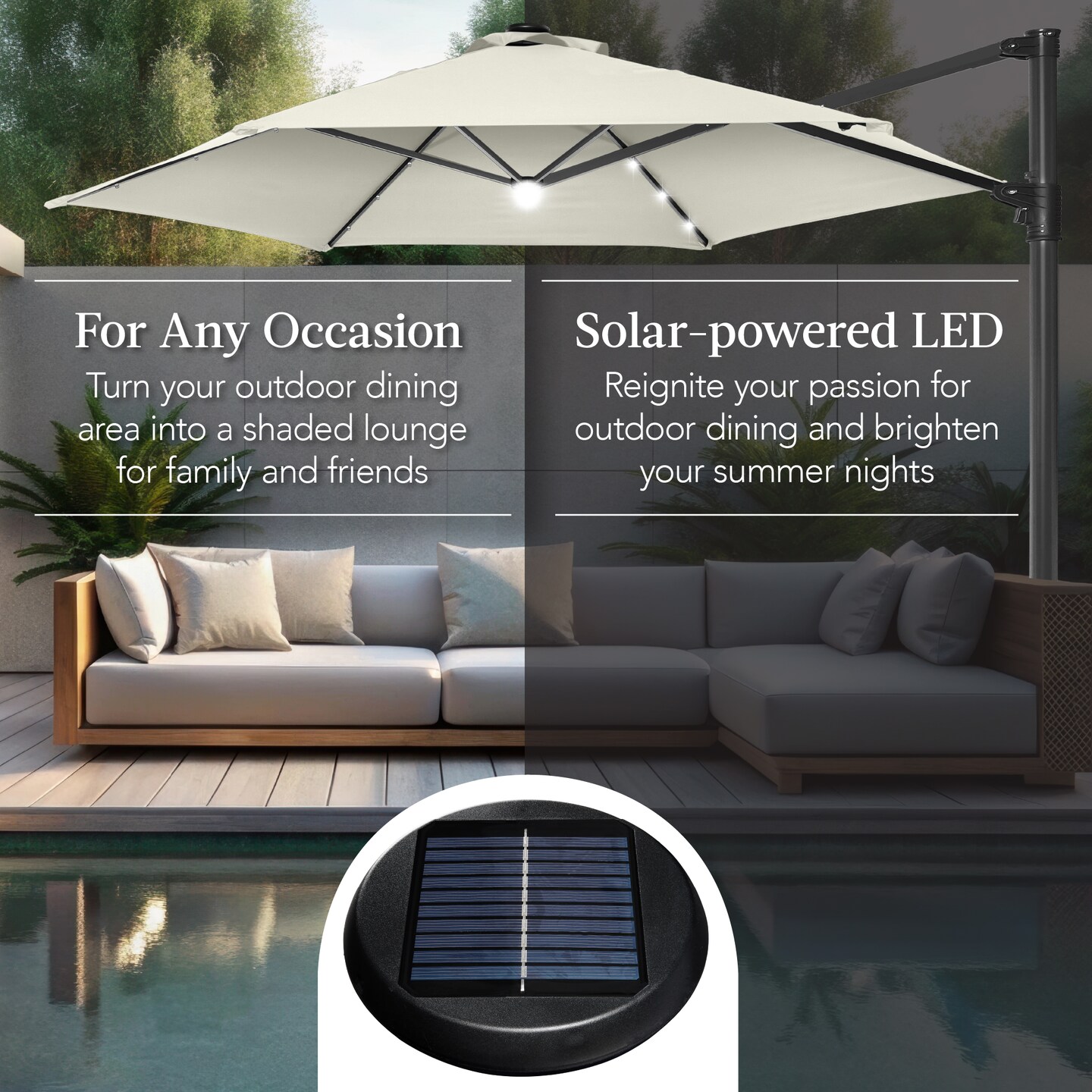 Best Choice Products 10ft 360° Rotating Cantilever Easy Auto Open Patio Umbrella w/ Solar LED Lights