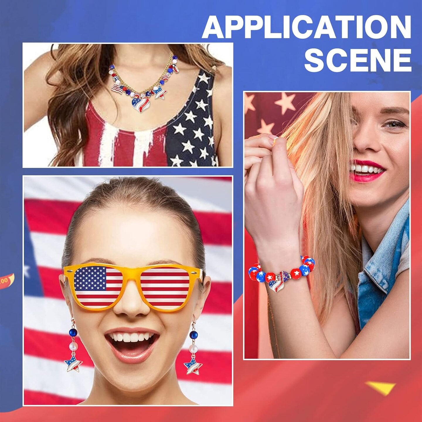 America Flag USA Patriotic Independence Day 4th of July Rhinestone Love Heart Star Charms