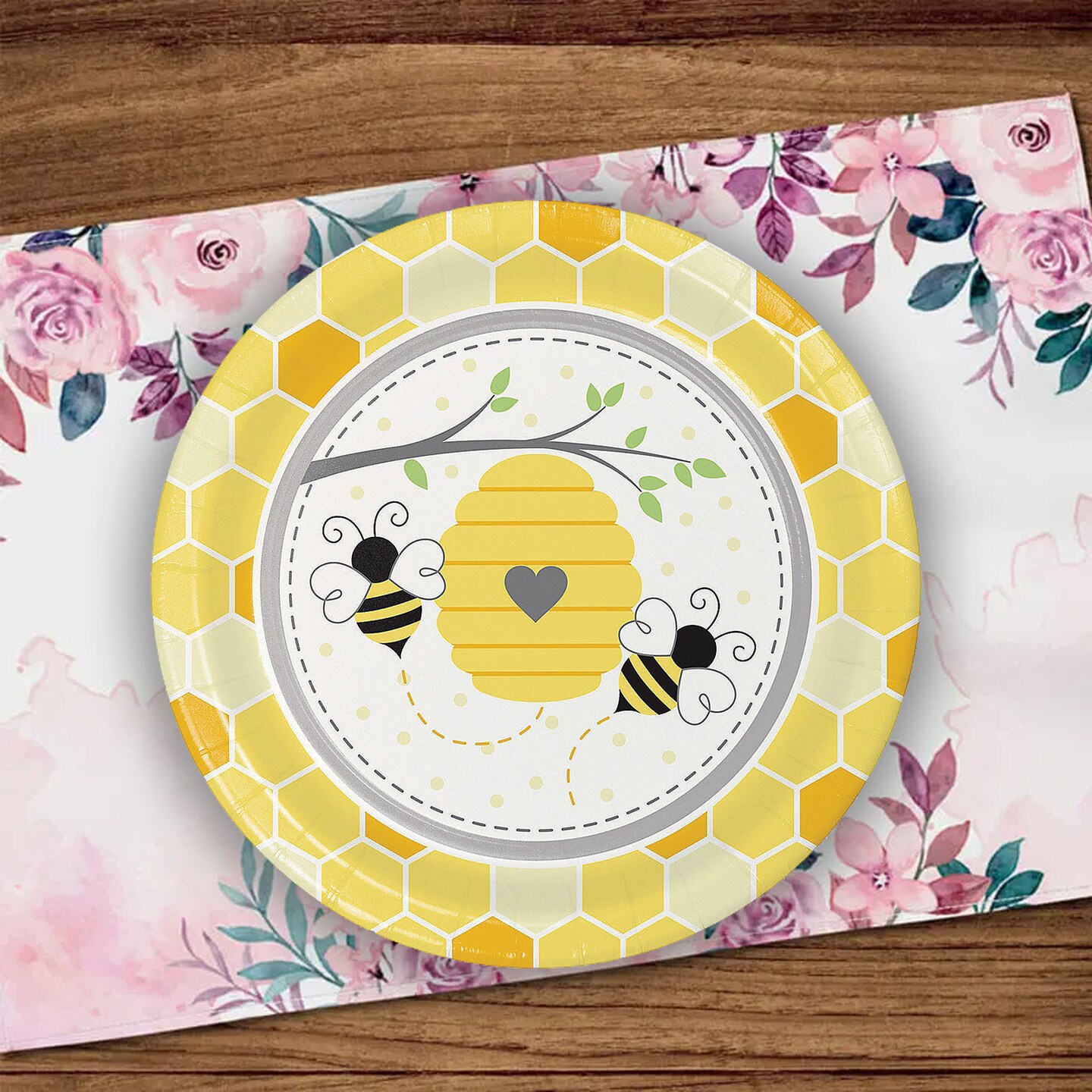 8 Ct. Buzzing Bumblebee Party Paper Dinner Plates 8.1/2" Disposable Plates for Birthday & Baby Shower