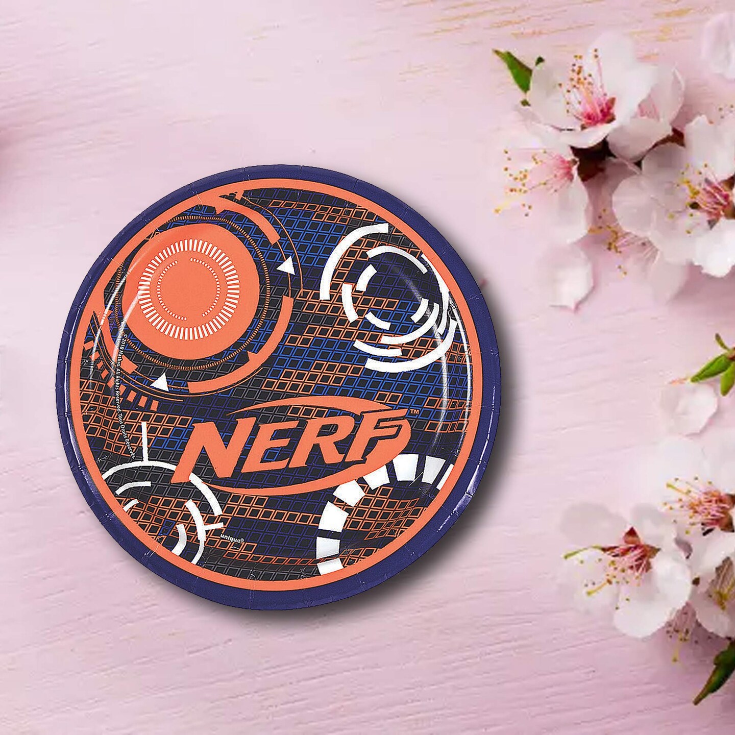 8 Ct. Nerf Round Paper Dessert Plates 7" Disposable Party Plates for Action-Packed Celebrations