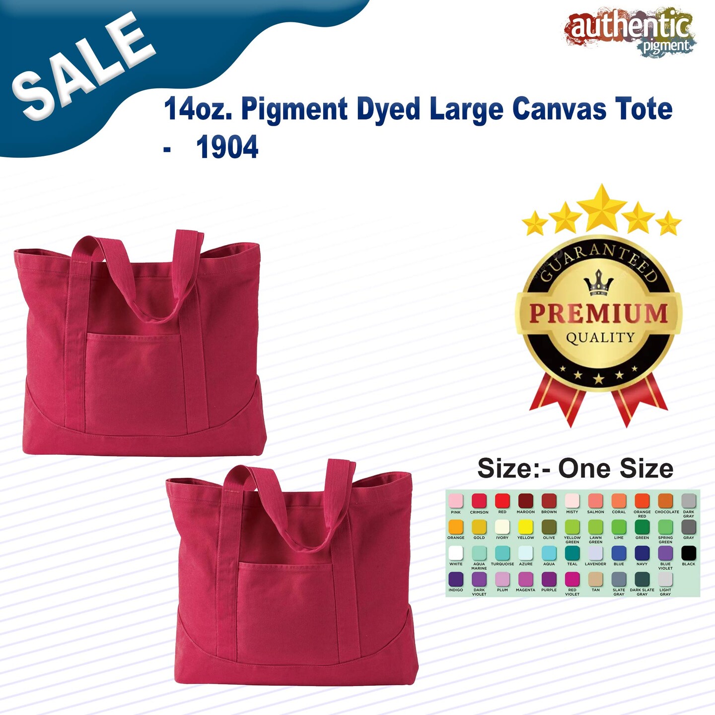 Authentic Pigment&#xAE; 14 Oz. Pigment Dyed Large Canvas Tote