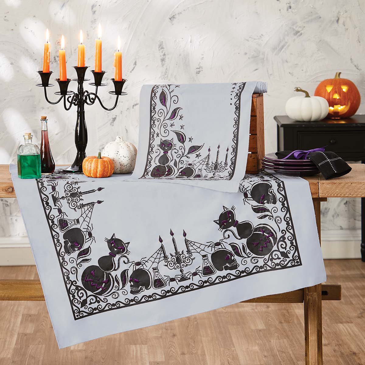 Herrschners Bewitched Table Topper & Runner Stamped Embroidery Kit