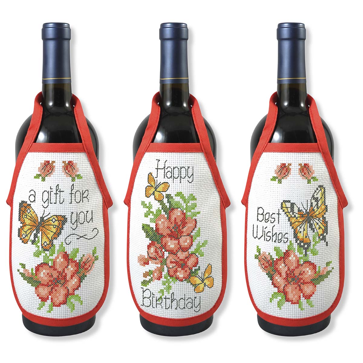 Herrschners  Fancy Florals Bottle Aprons Counted Cross-Stitch Kit