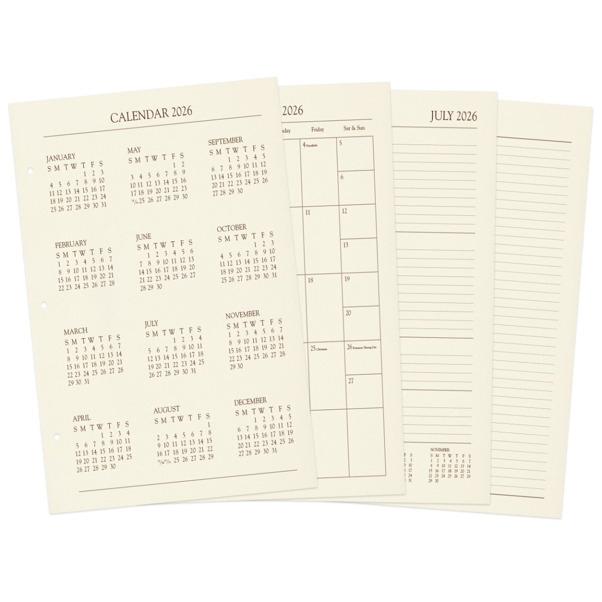 Gallery Leather 3-Ring Bound Weekly Monthly Planner 2026, Elegantly 3-Ring Bound Calendar Planner and Notebook with Gold-Gilded Page Edges, 12 Months - 9 x 7 "