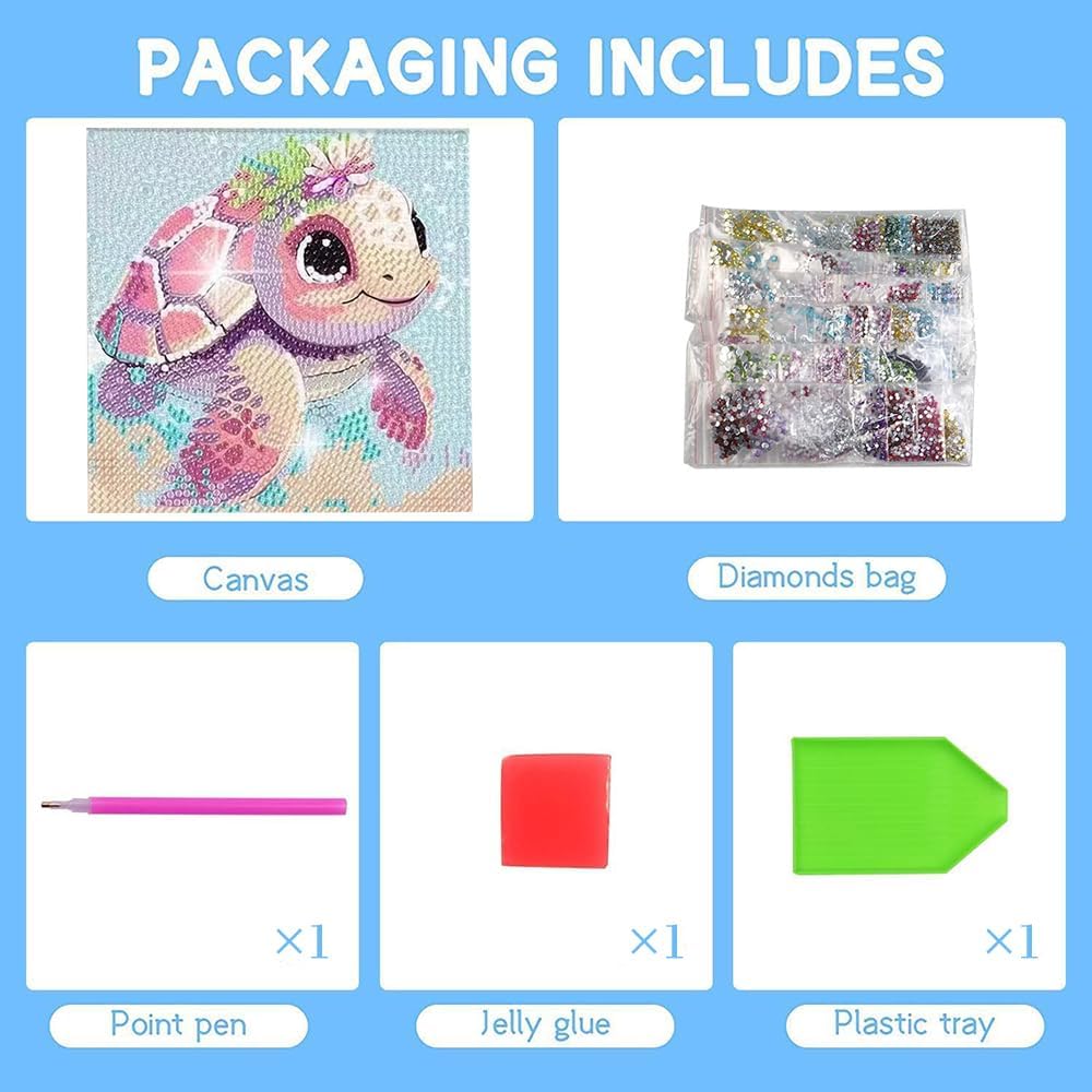Cute 5D Diamond Art Kits with Wooden Frame, Kawaii DIY Painting Art for Adults Kids, Diamond Arts and Crafts Sets, Big Gem Full Drill Diamond Dots for Women (Turtle)