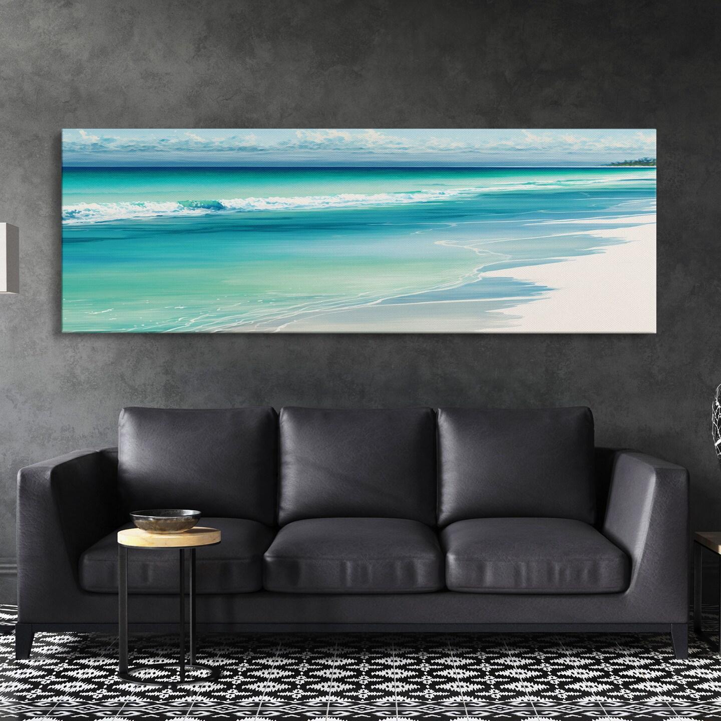 Blue Beach and Ocean Waves Panoramic Framed Canvas Print - Perfect for Living  Room, Bedroom, Office Decor 18-93 | MakerPlace by Michaels, image size:1080x1080