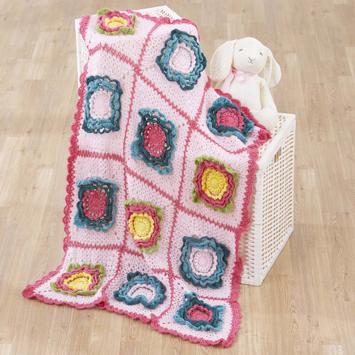 Herrschners  Petal Patchwork Baby Blanket Crochet Yarn Kit