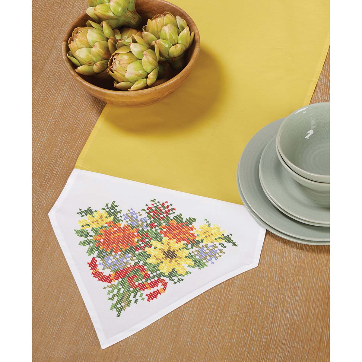 Herrschners  Fall Floral Fantasy Table Runner Stamped Cross-Stitch