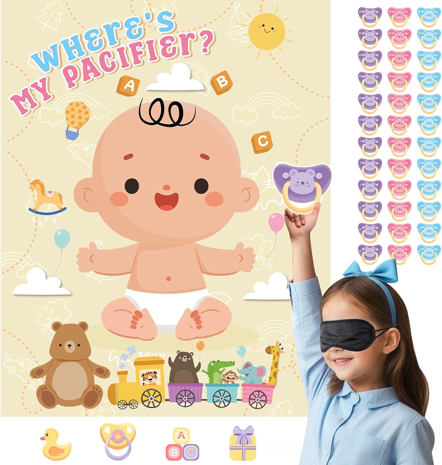 Pin the Pacifier on the Baby Shower Game, 36 Players Gender Reveal Party Supplies, Where is The Baby&#x2019;s Binky