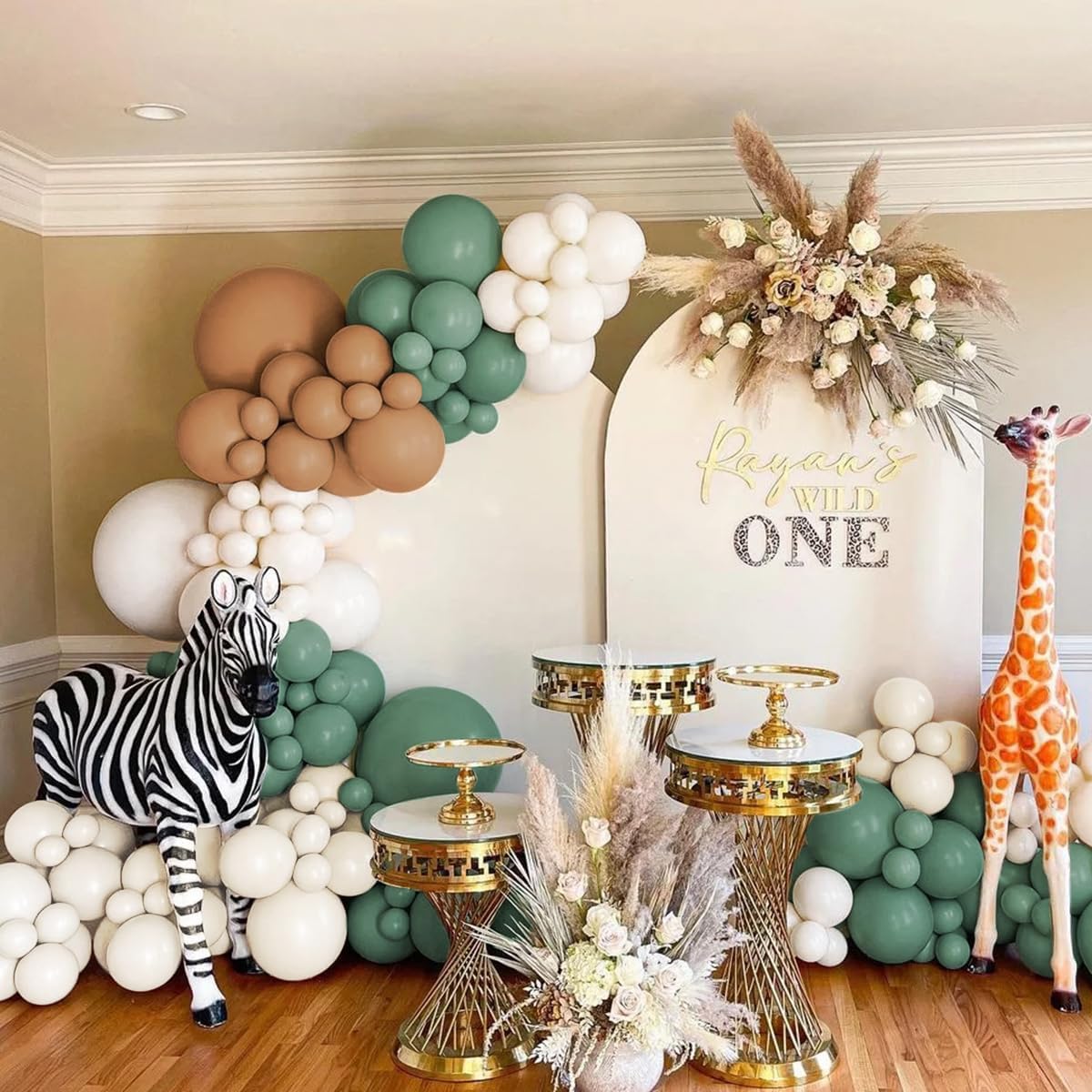 Green White Brown Balloon Garland Arch Kit, 160Pcs Sage Green White Sand Tan Brown Balloons for Birthday Bridal Baby Shower Gender Reveal Party Decorations
