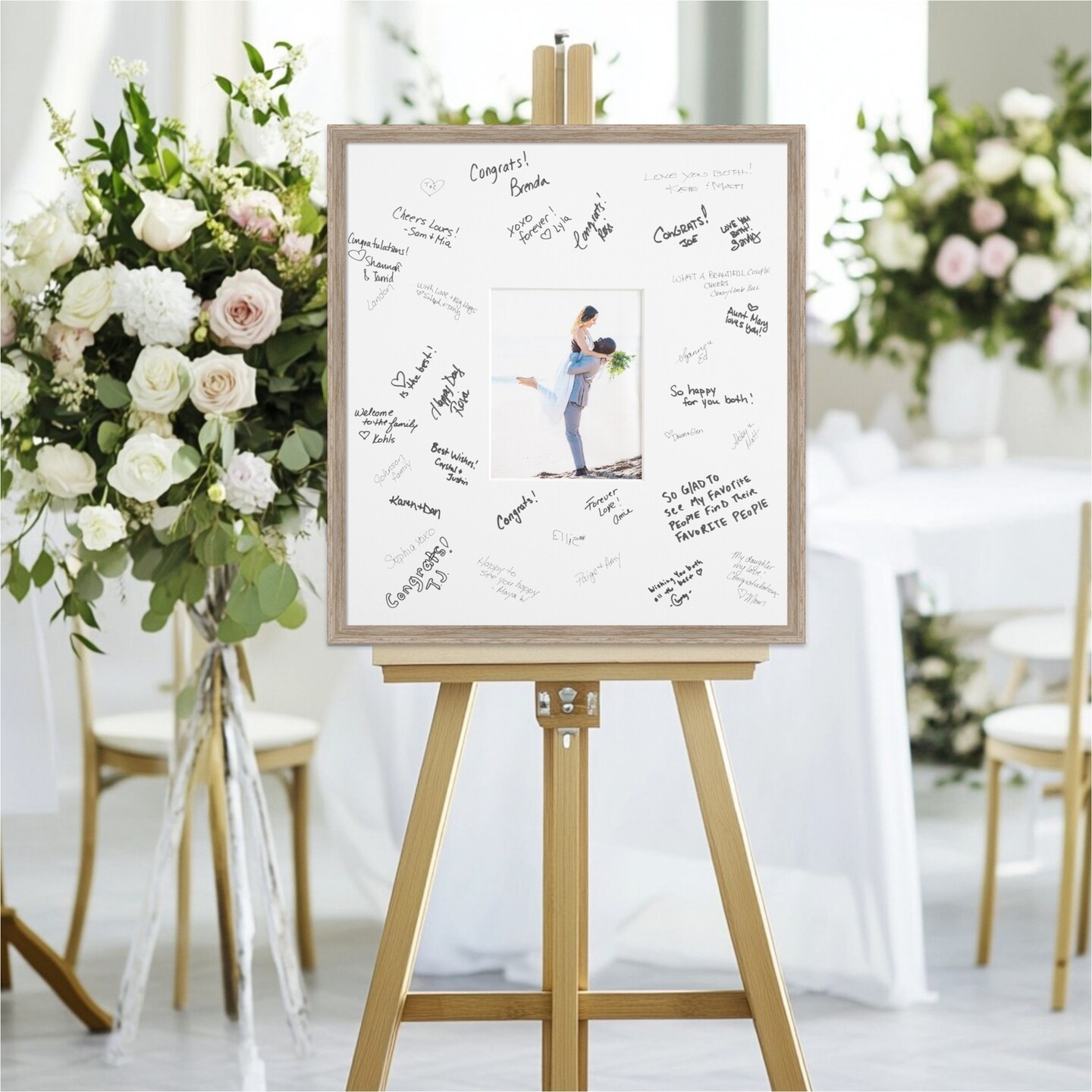 Hardwood Wedge Signature Mat Picture Frame, Photo Frame Wedding Guest Book Alternative, Autograph Picture Mat for Signature Board, Wedding Celebrations Graduations Support Encouragement or Retirement