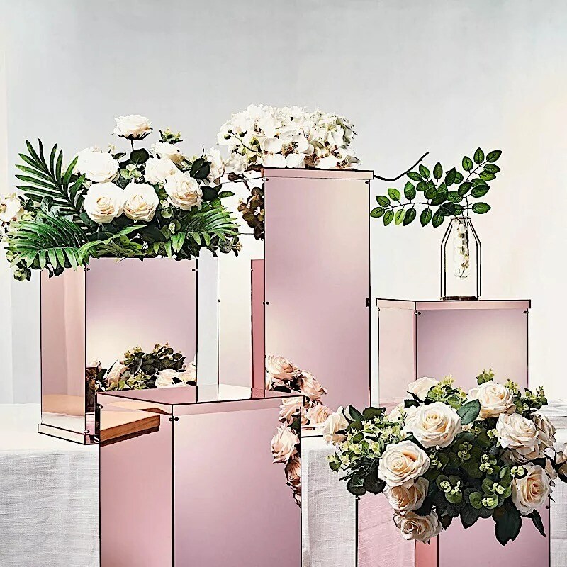 5 Blush Acrylic Display Boxes Centerpieces Pedestal Riser Columns Wedding Party