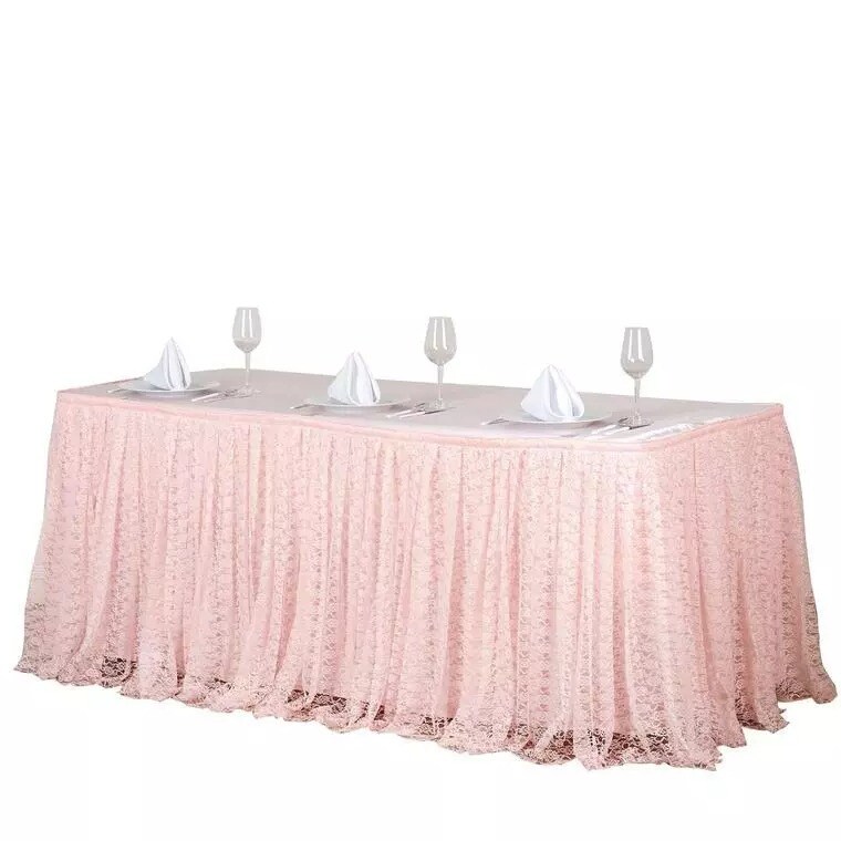 17 feet x 29&#x22; Blush LACE Banquet TABLE SKIRT TradeShow Wedding Party Catering