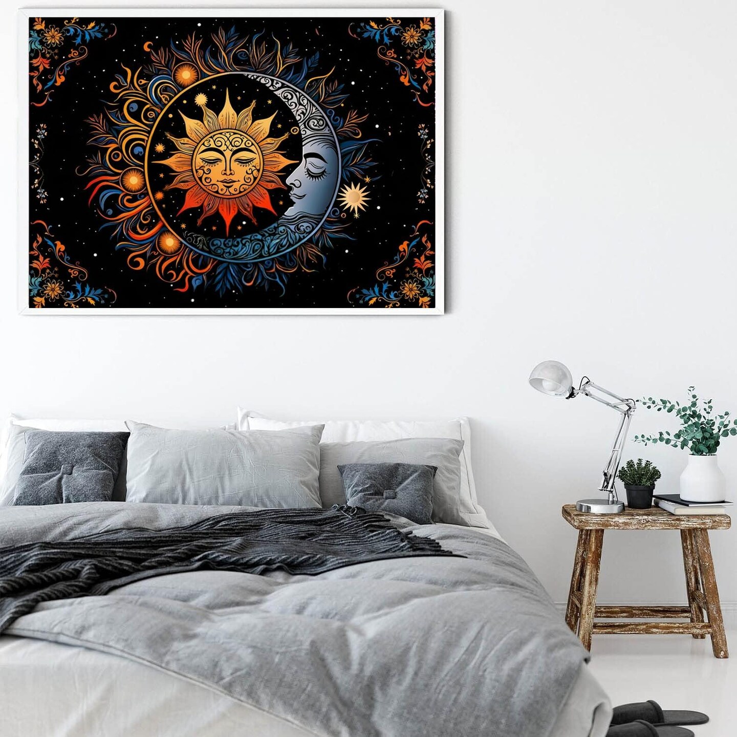 Hippie Sun and Moon Diamond Painting Kits,Boho Bohemian Vintage Aesthetic Diamond Art Kits for Beginner Round Full Drills,Colorful Mandala Paint by Diamonds Gem Art for Home Wall Decor 12X16 Inch
