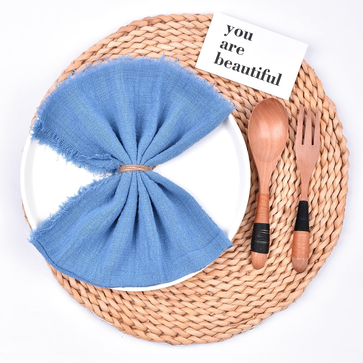 Rustic 10-Pack Dark Blue Handmade Cotton-Linen Napkins with Fringe – Perfect for Spring, Easter, Weddings, Baby Showers, and Table Decor