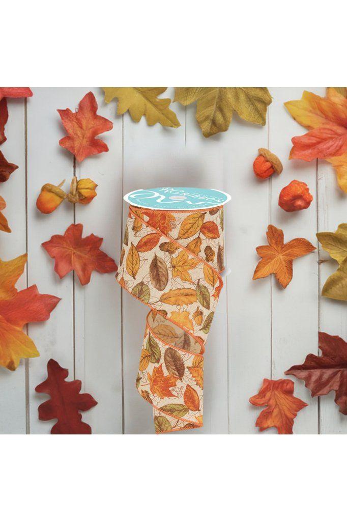 2.5&#x22; Leaves and Acorns Ribbon: Tobacco (10 Yards)