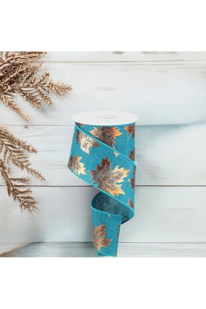 2.5&#x22; Foil Maple Leaf Royal Ribbon: Teal (10 Yards)