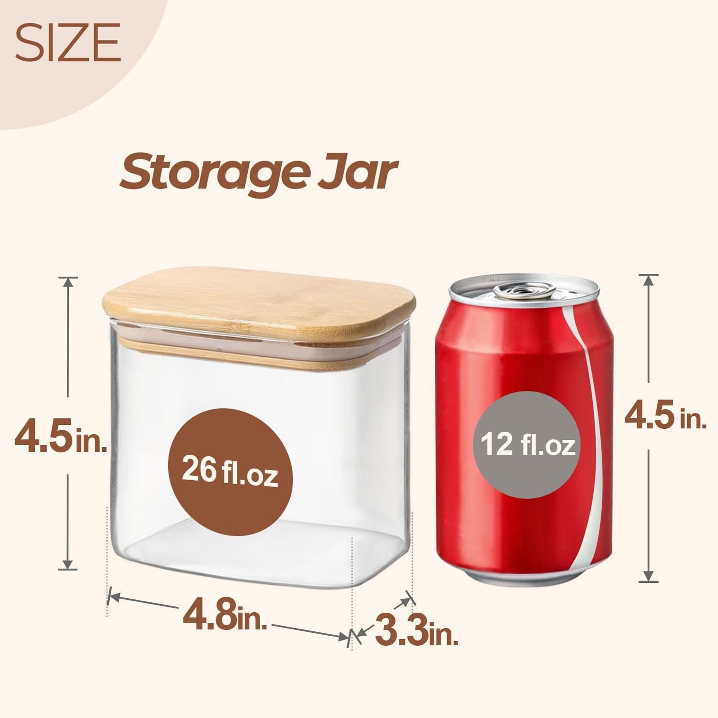 26oz Rectangle Glass Storage Containers with Lids, Glass Jars with Bamboo Lids, Clear Food Jar, Sugar Coffee Containers, Small Pantry Storage Container for Tea Candy Nuts Spices Oat