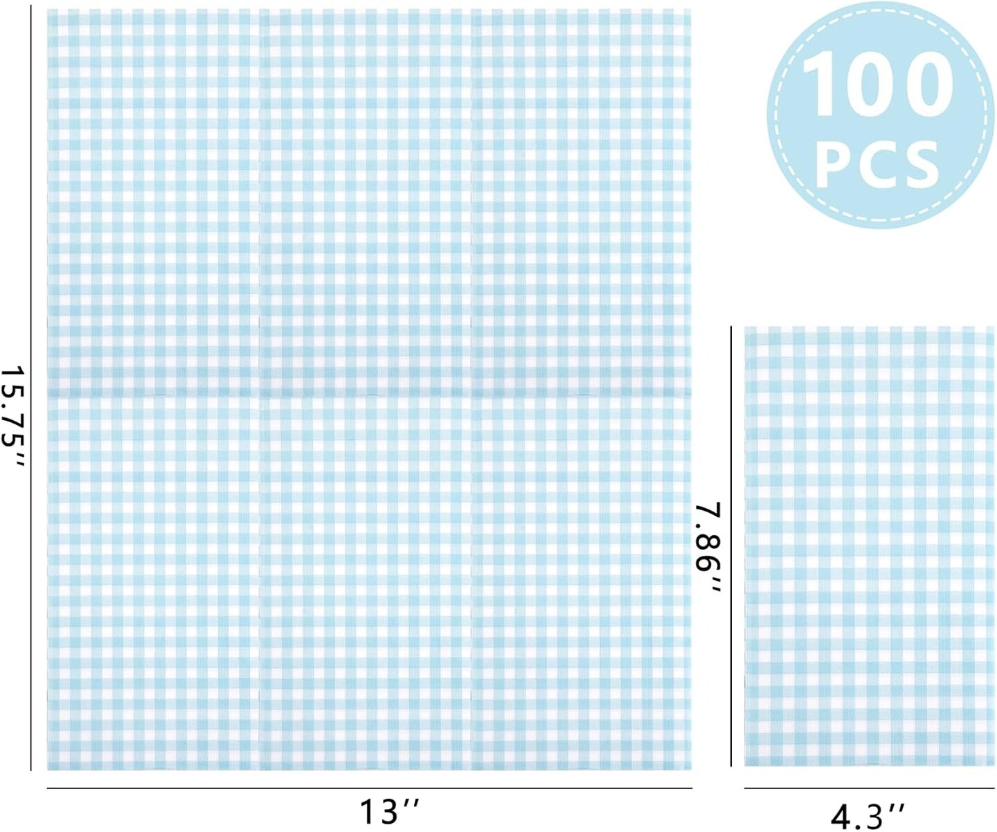 150Pack Baby Blue Paper Checkered Napkins - 3 Ply Disposable Blue and White Gingham Napkins Guest Dinner Napkins Paper for Bathroom Picnic BBQ Birthday Easter