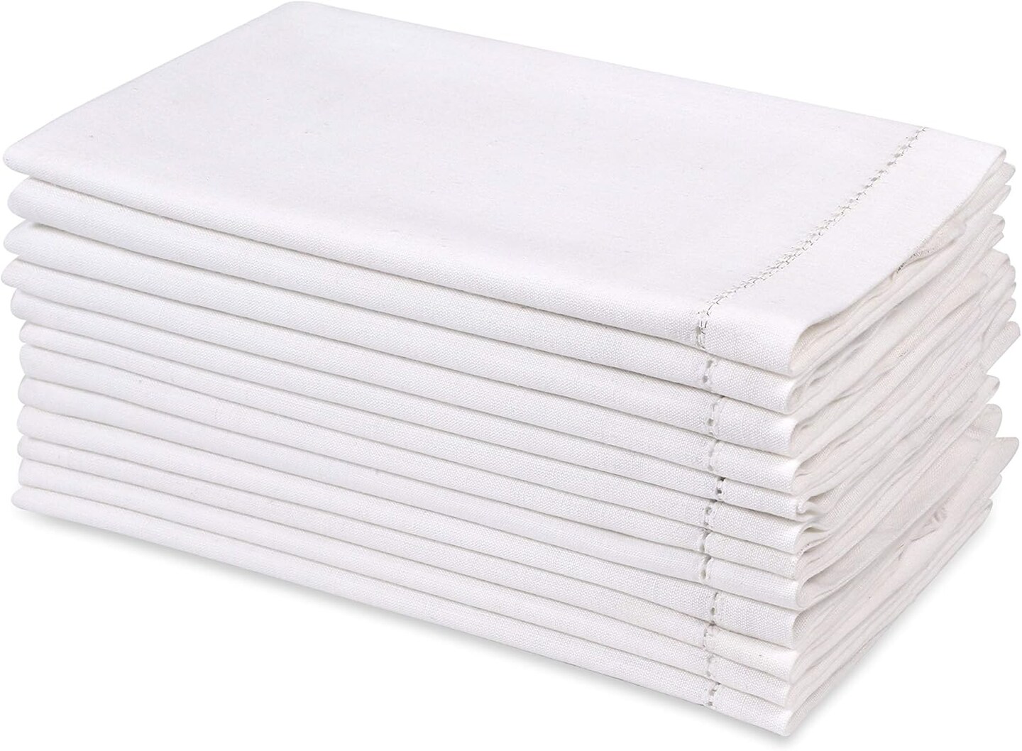 Set of 12 White Decorative Cloth Napkins, 20×20 in, Hemstitched, Machine Washable