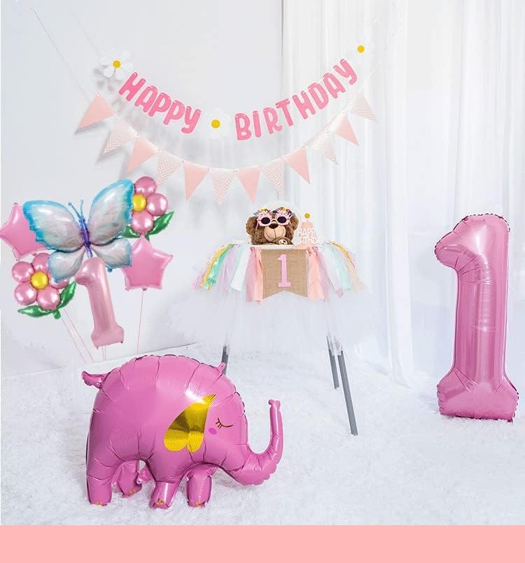 Butterfly Balloon 1st Birthday Decorations,Pink Blue Butterfly Fairy Floral Foil Balloons for Girl First Birthday Party Decorations Baby Shower Supplies&#x2026;