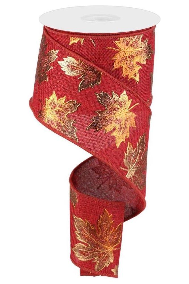 2.5&#x22; Foil Maple Leaf Royal Ribbon: Burgundy (10 Yards)