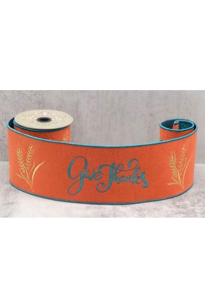 4&#x22; Embroidery Give Thanks Felt Ribbon: Orange (5 Yards)