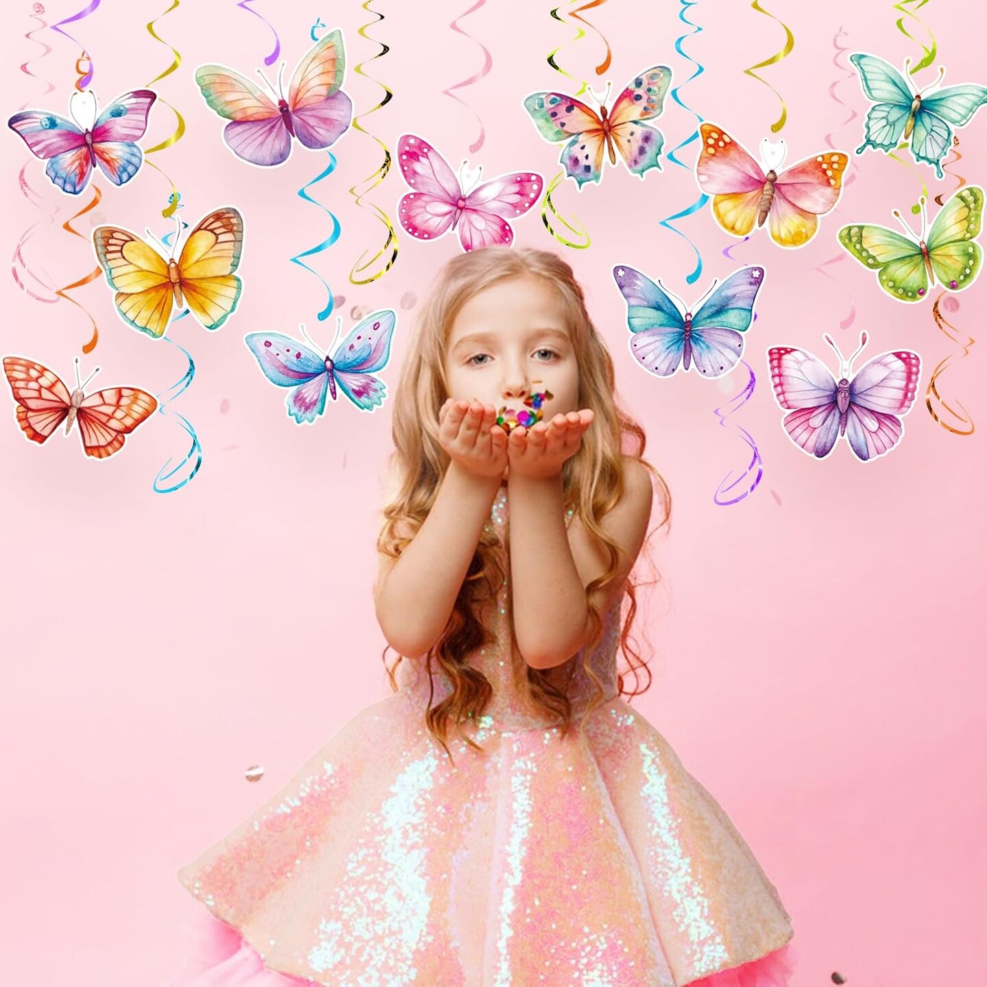 30-Piece Watercolor Butterfly Hanging Swirl Decorations | Spring & Summer Ceiling Spiral Danglers for Butterfly Themed Party Supplies