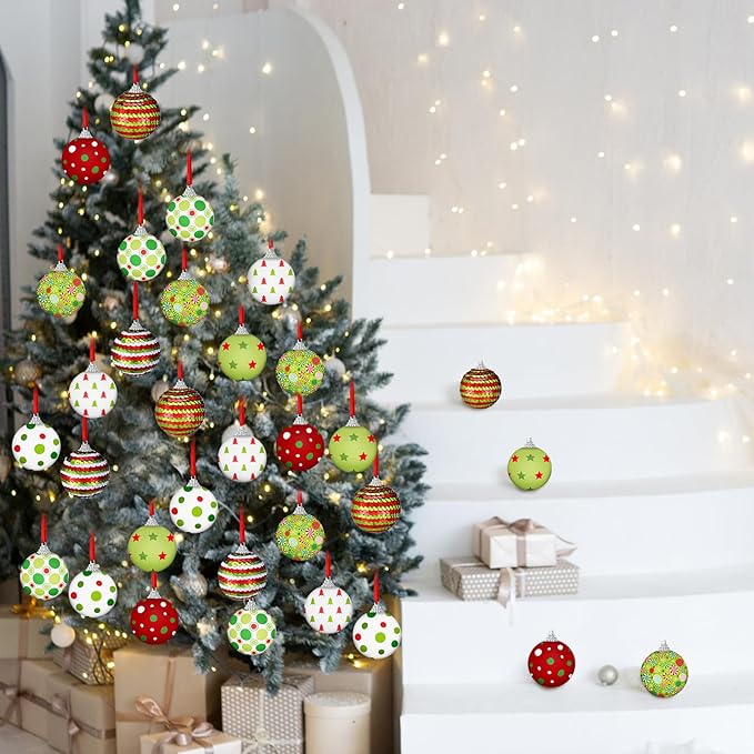 16 Pcs Christmas Ball Ornaments - 2 Inch Shatterproof Red & Green Glitter Baubles - Candy Elf Themed Hanging Xmas Balls with Sequins - Holiday Party Decor for Indoor Trees