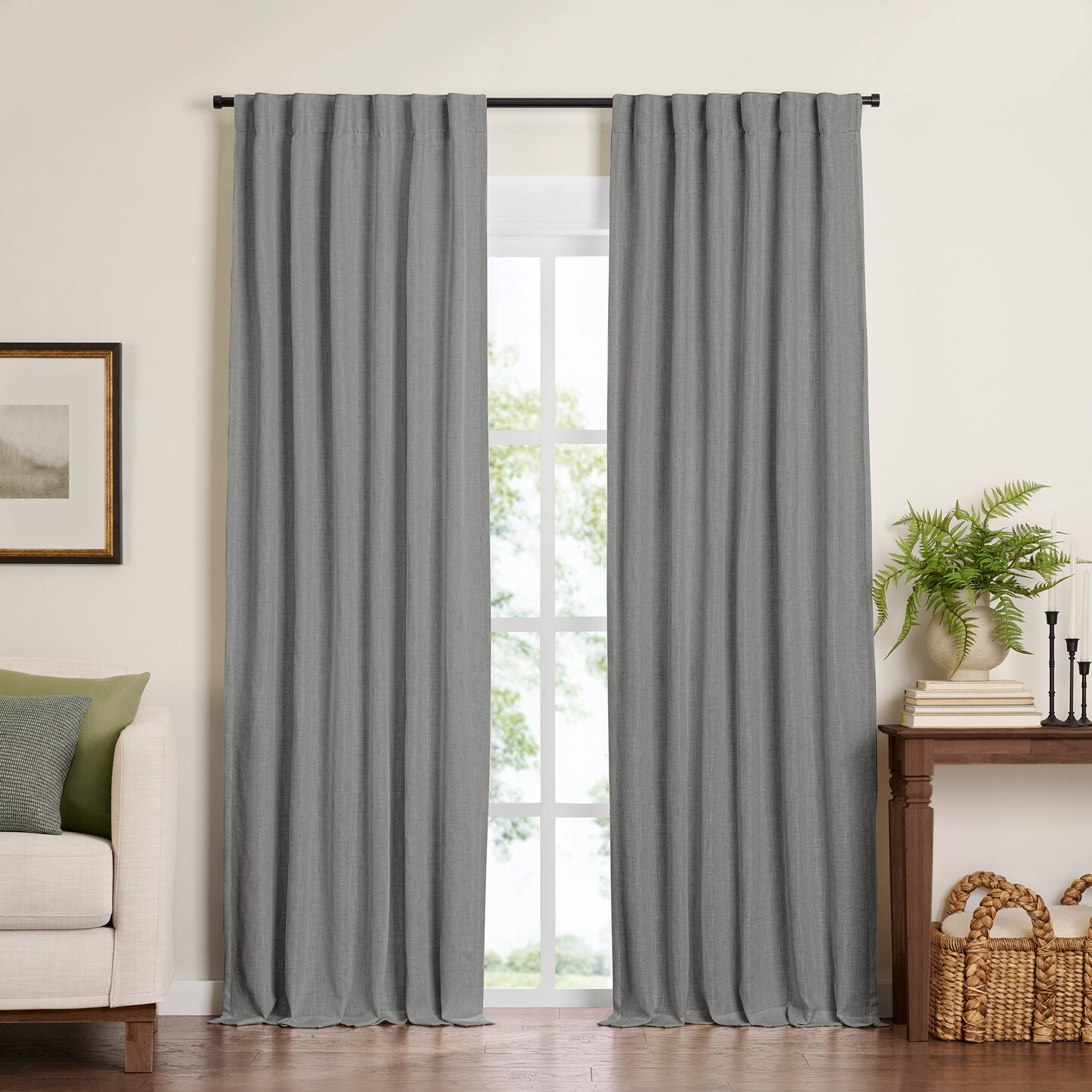 Threadmade Home Harrow Solid Texture Blackout Window Curtain Panel, Dark Gray - 52"W x 108"L