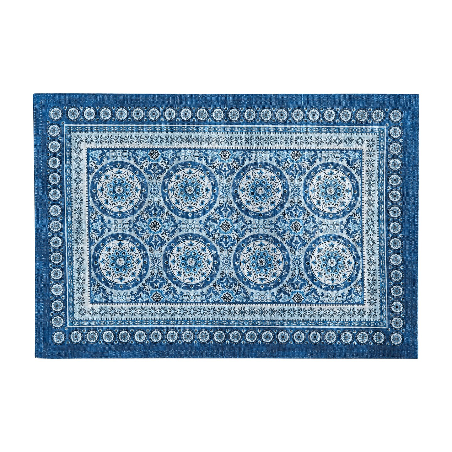 Threadmade Home Vietri Medallion Block Print Stain & Water Resistant Indoor/Outdoor Placemats, Set of 4, Multicolor - 13"W x 19"L