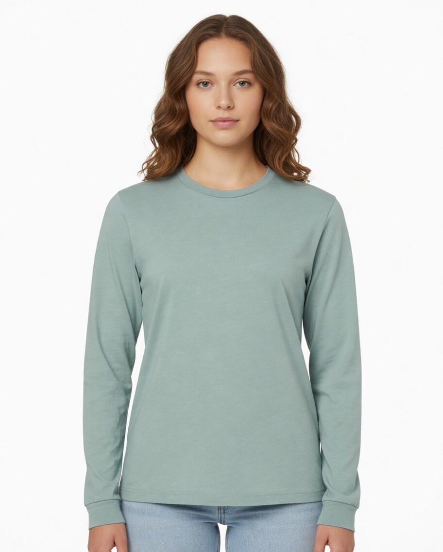 BELLA + CANVA Heather CVC Long Sleeve Crewneck T-Shirt for Layering Style & Custom Print Essential Tee