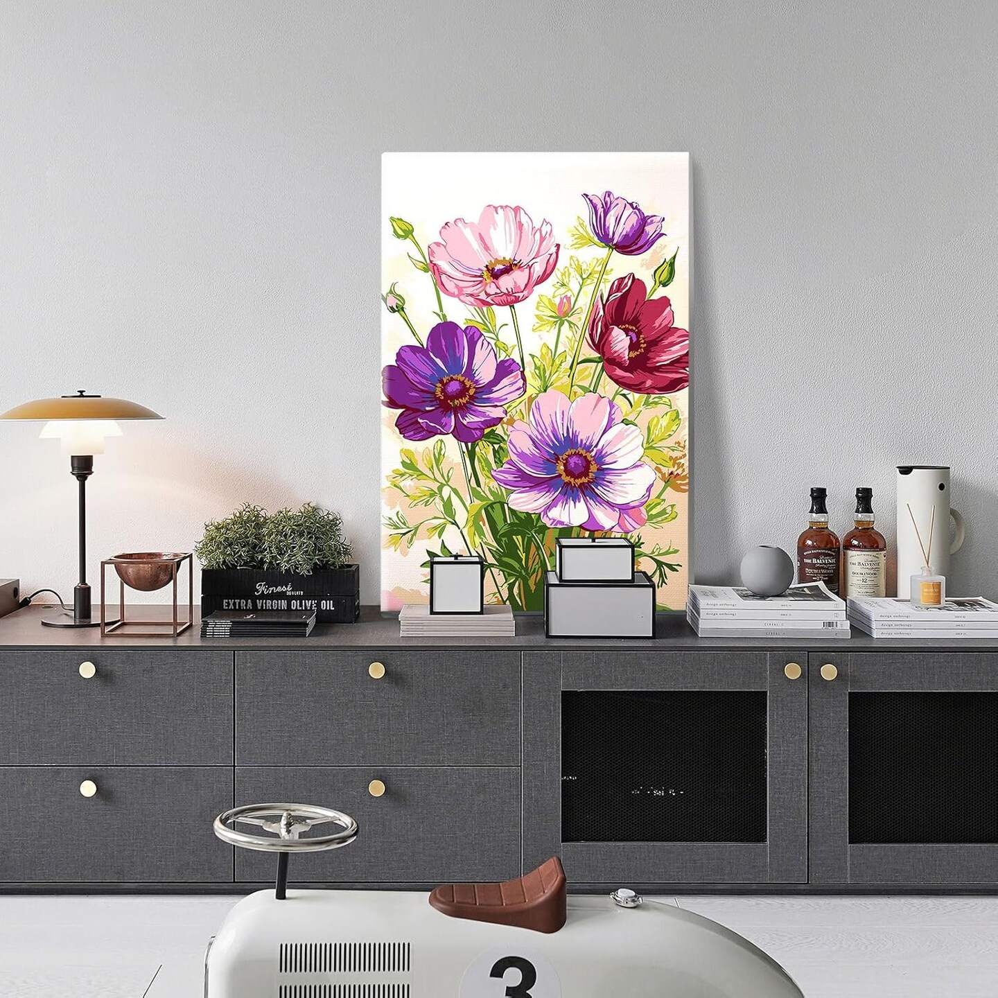 Paint by Numbers Kit for Adults with Frame & Easel, 8x12 Inch Floral DIY Acrylic Painting Set – Framed Canvas Art Kit for Beginners & Home Wall Décor Gift