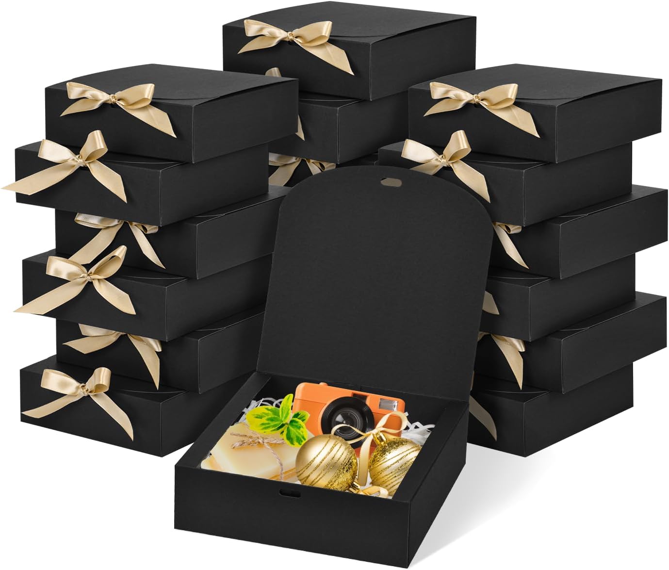 18Pack Gift Boxes with Lids, 6.5X6.5X2 Inch Small Gift Boxes, Present Box with Ribbon, Black Boxes for Gifts, Wedding, Birthday Party, Baby shower, Candy, Candle