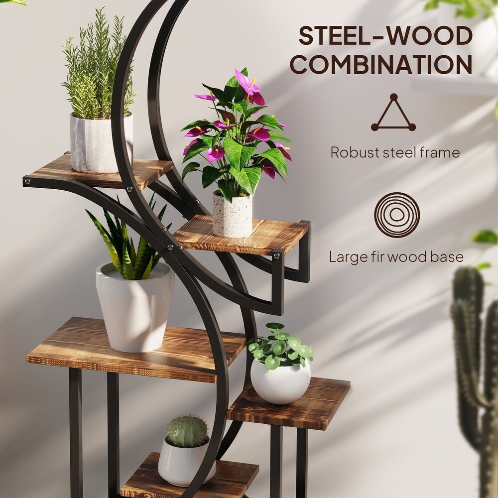 S-shaped Wooden 8-Tier Flower Plant Stand