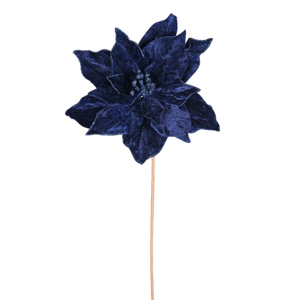 20&#x22; Velvet Poinsettia Stems | Holiday Floral Picks | Available in Green, Burgundy, Royal Blue, Midnight Blue