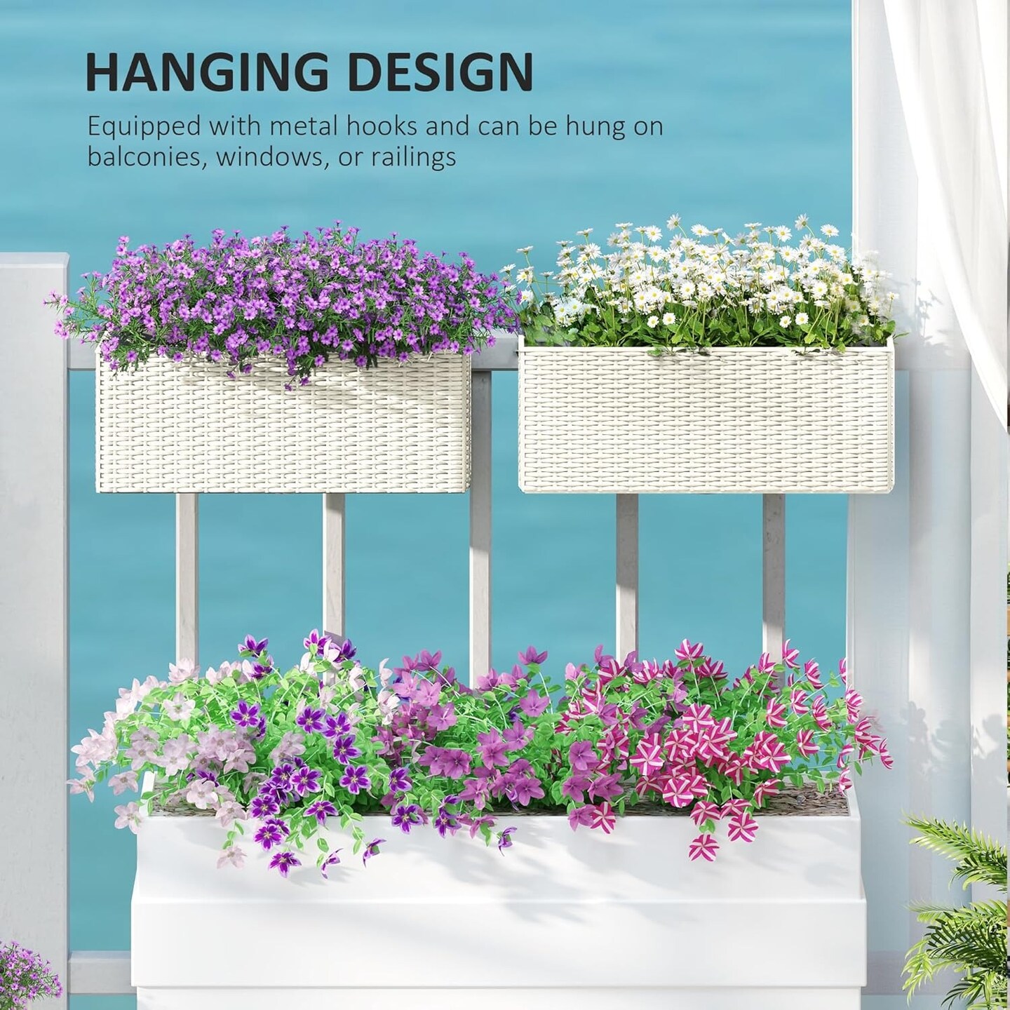 Set of 2 Stackable Rattan Plant Stands