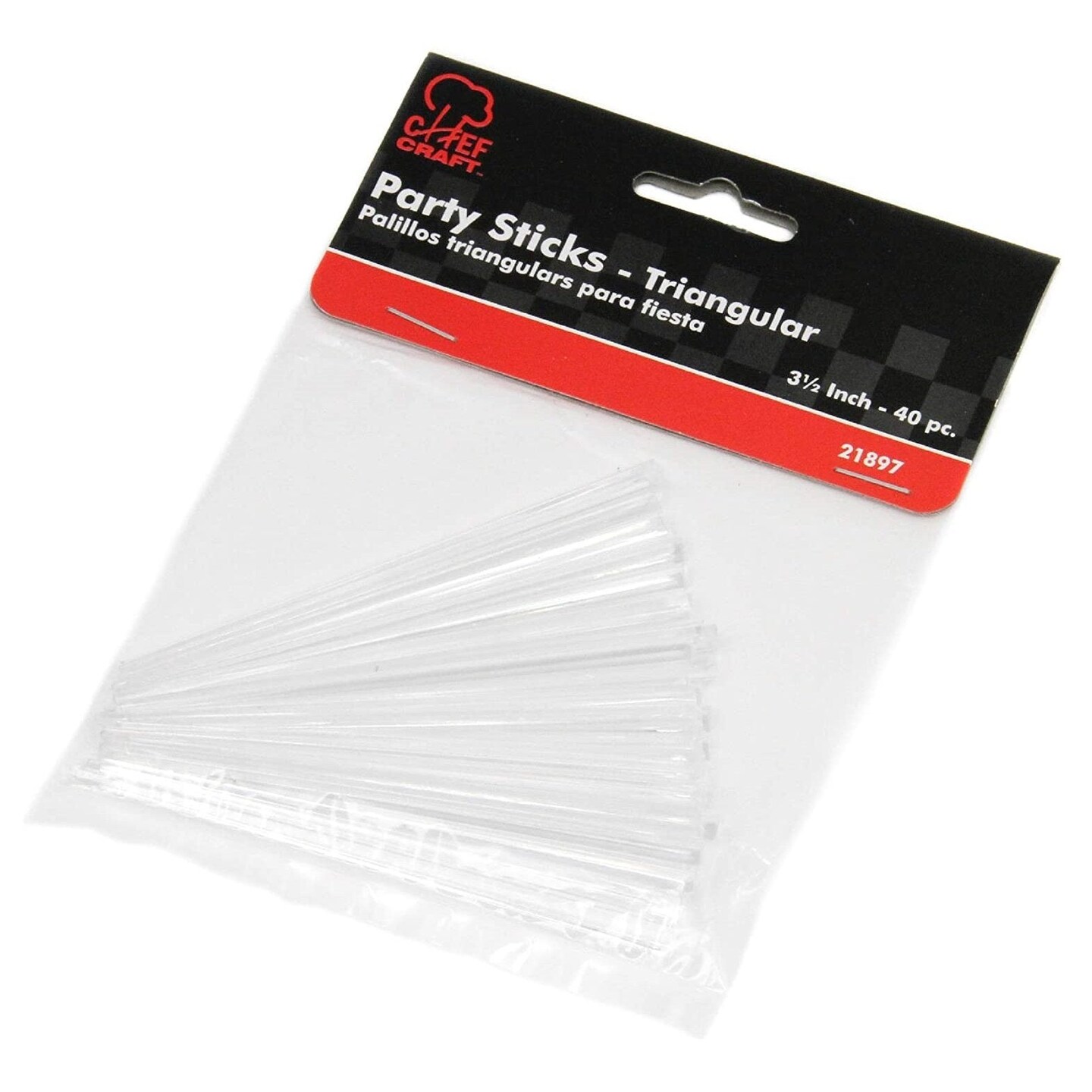 Chef Craft 40pc Triangular Prism 3.5&#x22; Clear Plastic Party Picks - Great for Cocktails &#x26; Appetizers