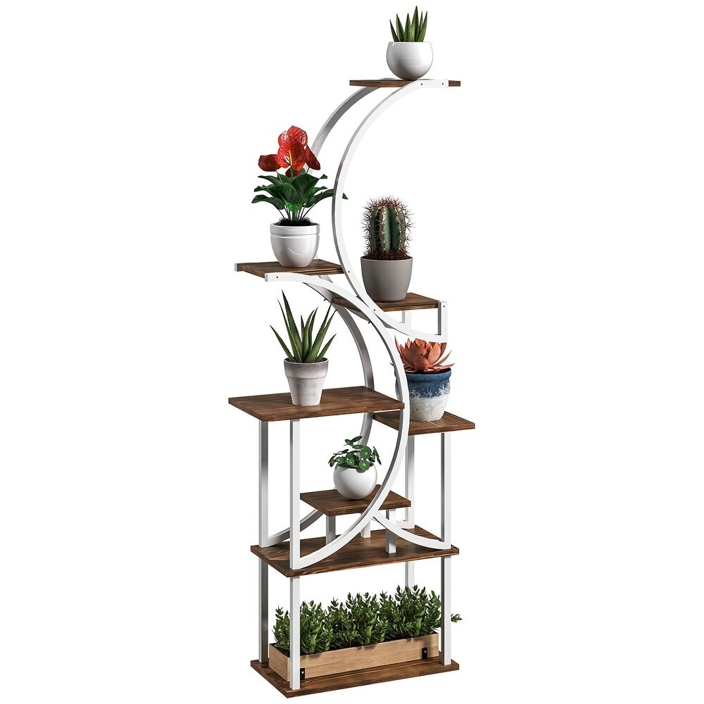 S-shaped Wooden 8-Tier Flower Plant Stand