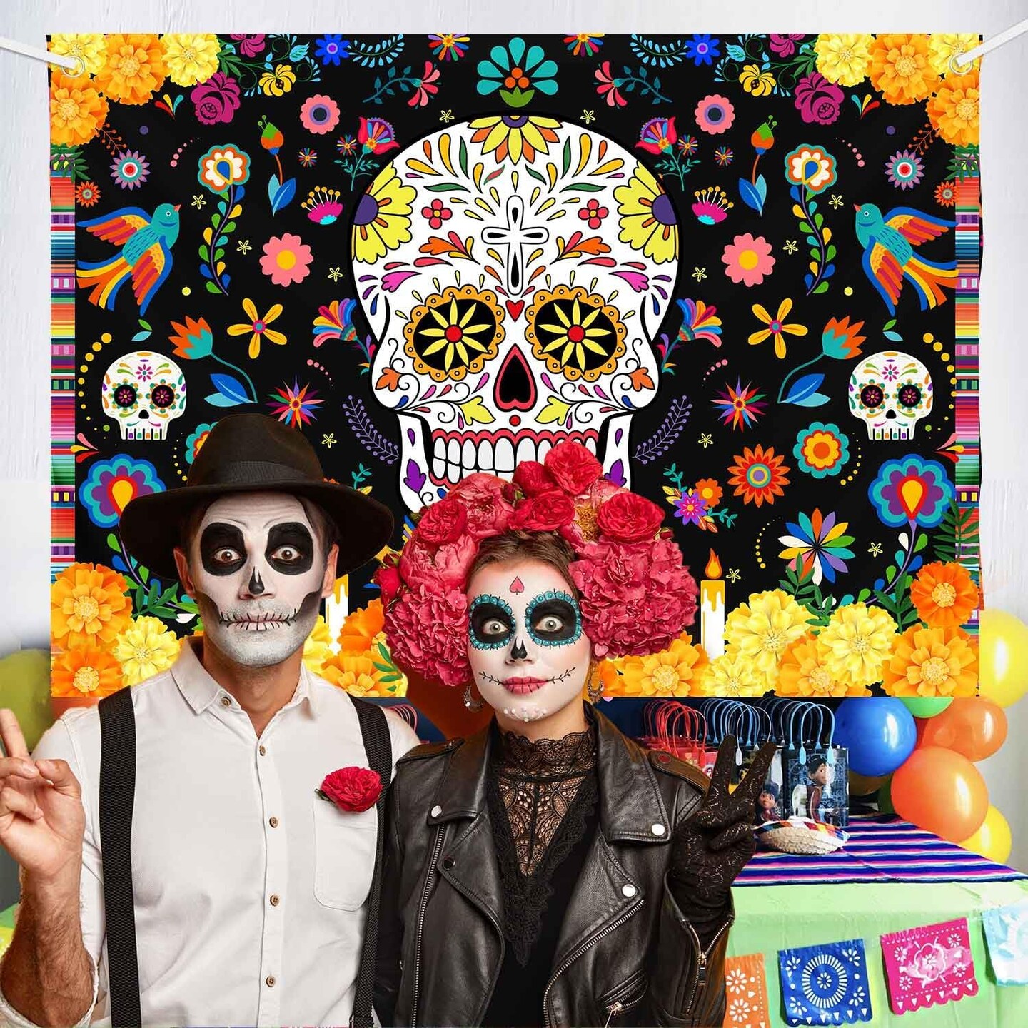 7x5ft Day of The Dead Backdrop Sugar Skull (Skull) 82.67"L x 59"W