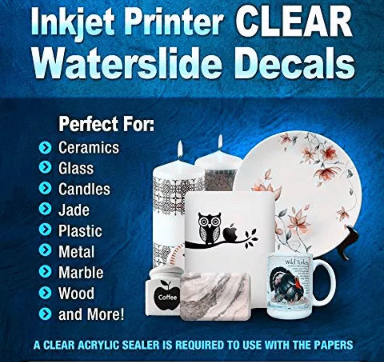INKJET CLEAR WATERSLIDE FILM Model, Ceramic, Decal Paper 5 sheets 8.5&#x22;x5.5&#x22;