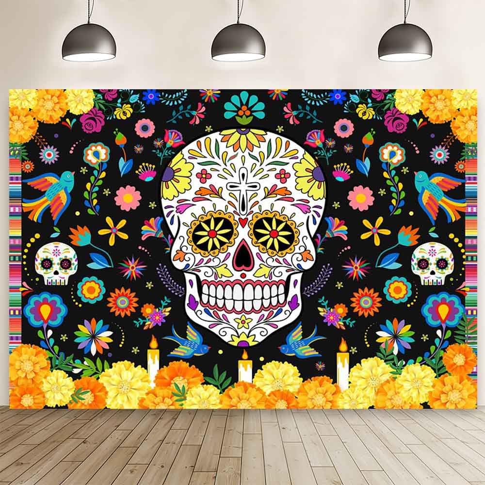 7x5ft Day of The Dead Backdrop Sugar Skull (Skull) 82.67"L x 59"W