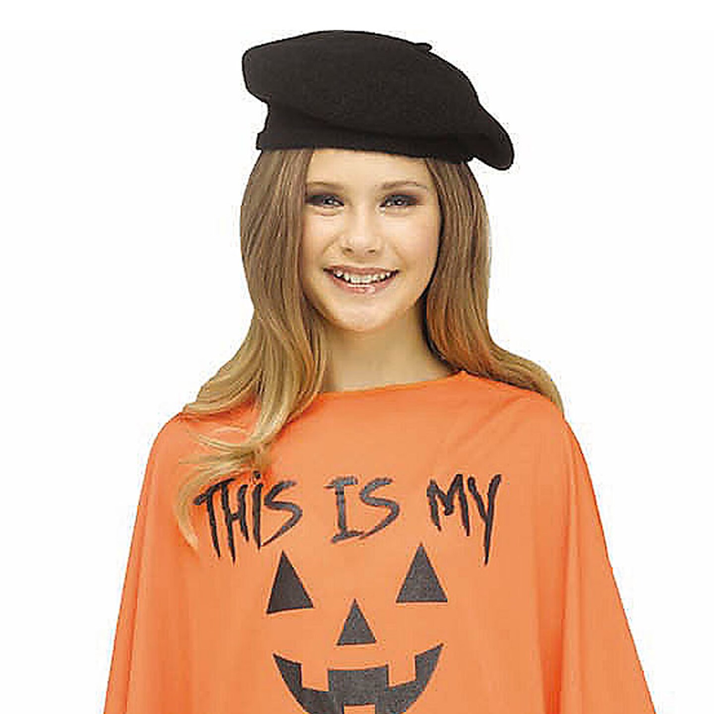 Kids Black Orange Pumpkin Poncho Costume Halloween Outfit