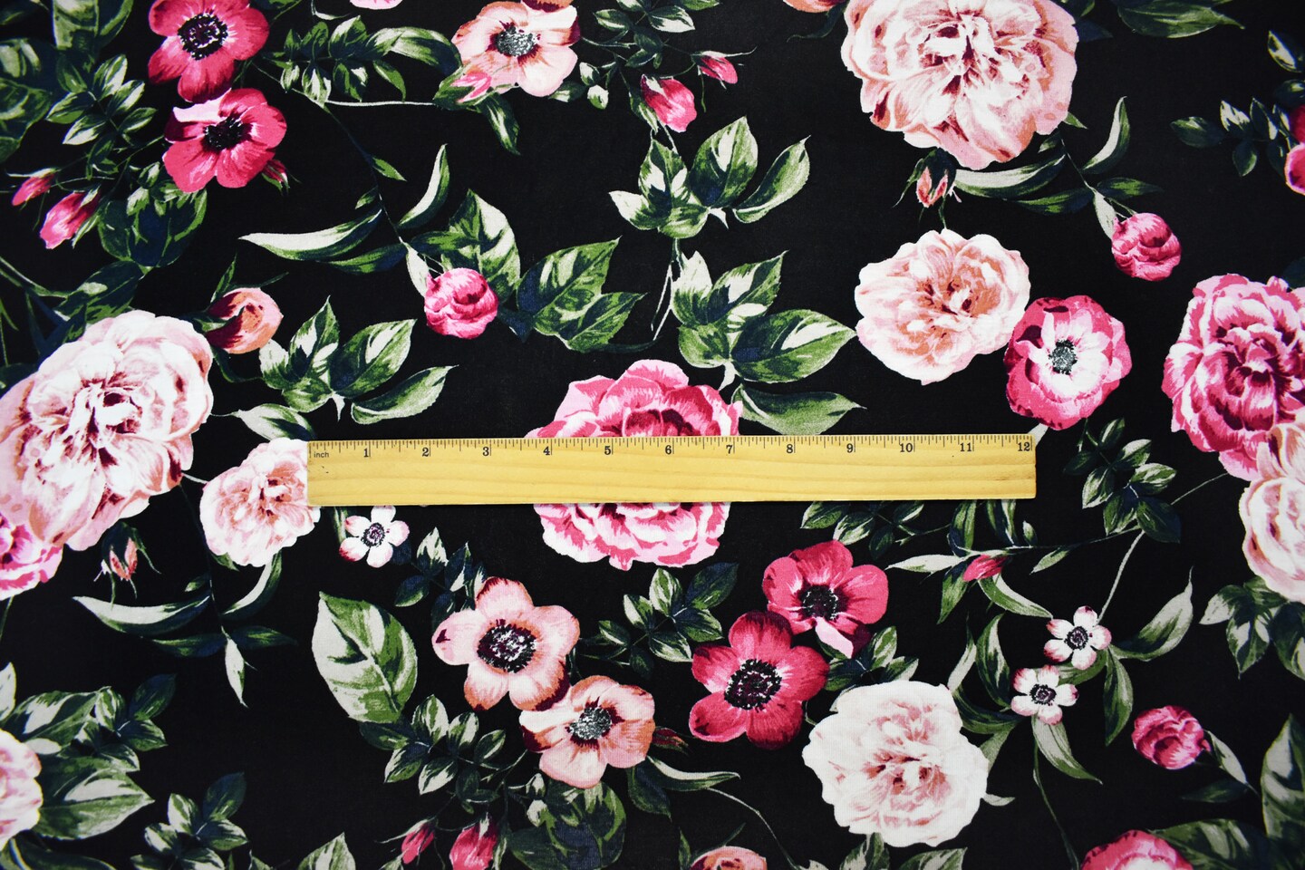 Black-Multi Rayon Stretch Spandex Floral Printed Jersey Knit Fabric By the Yard