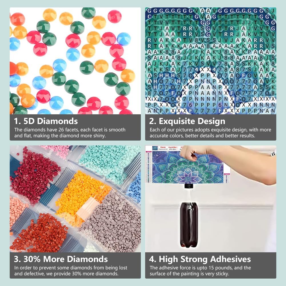 5D Mandala Diamond Painting Kit for Adults – DIY Full Drill Round Gem Art for Beginners, 11.8x11.8 Inch Wall Decor & Gift