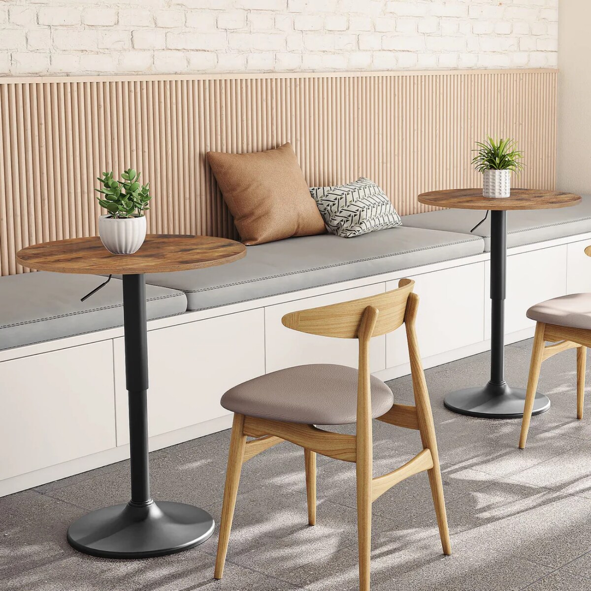 Brown Adjustable Bar Table, Round Bistro Table for Home and Cafe