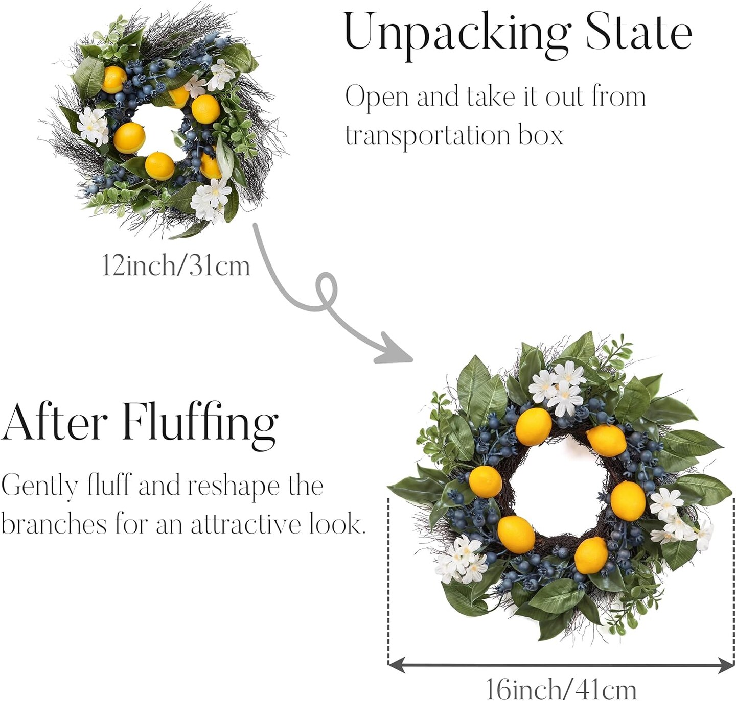 Spring Artificial Lemon Wreaths for Front Door with Lights
