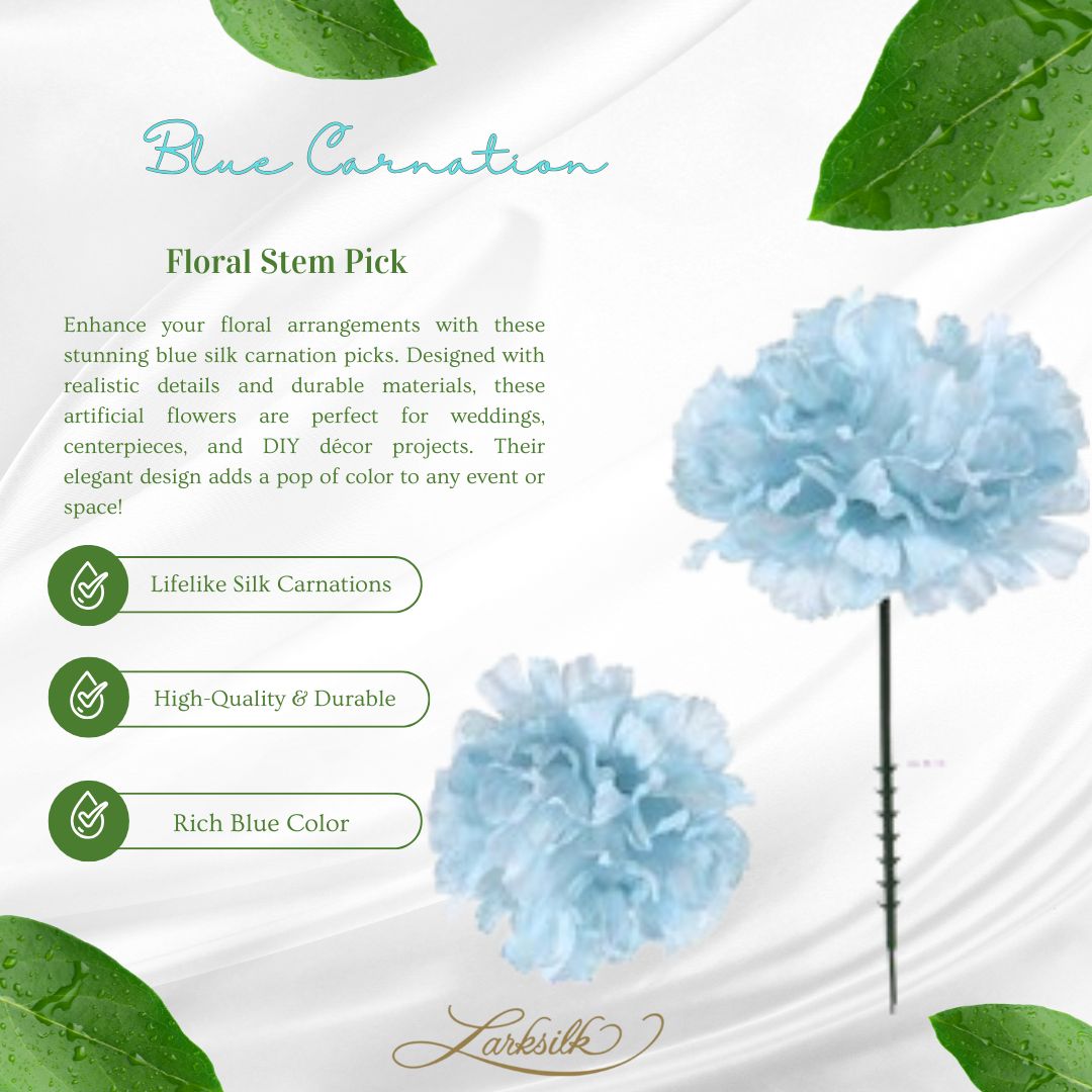 100-Pack Blue Carnation Picks, Realistic Silk Flowers for Bouquets, Centerpieces &#x26; DIY Decor, Perfect for Weddings and Events, Floral Home by Artificial Flowers