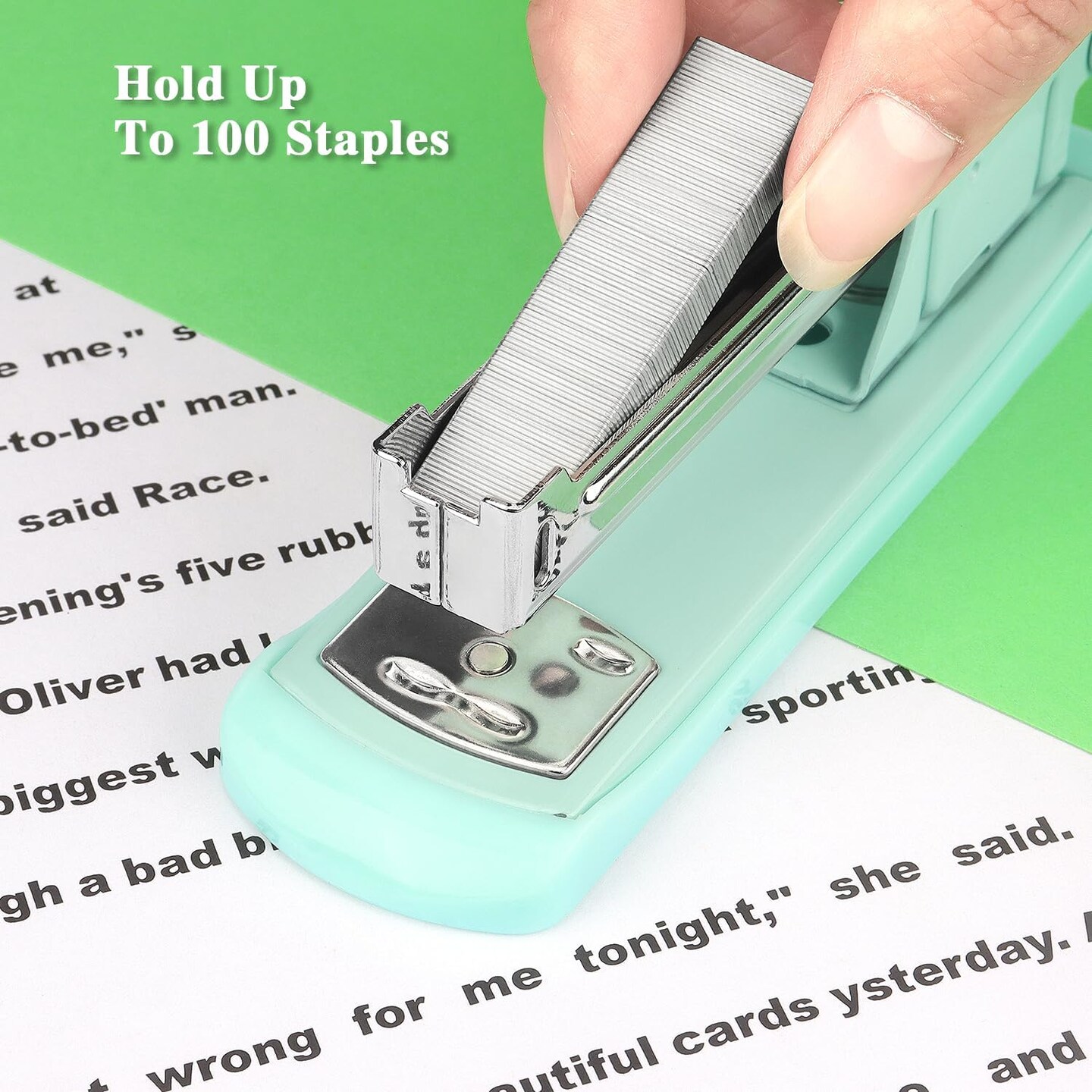Green Office Desktop Stapler, 80 Staples, 20 Sheet Capacity, Vibrant Style